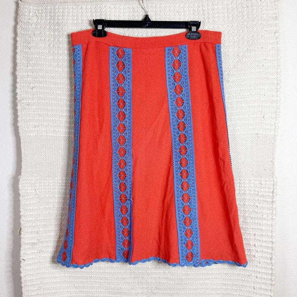 TORY BURCH blue and orange knit A-line skirt MEDIUM